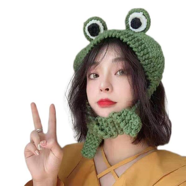 

berets women men cute frog eyes weave knitted skullies beanie hat solid color chunky crochet harajuku winter warm earflap props, Blue;gray