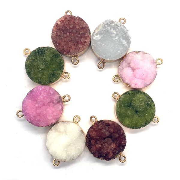 

charms 1pcs natural stone pendant connector round crystal double hole jewelry diy necklace bracelet accessories charm, Bronze;silver