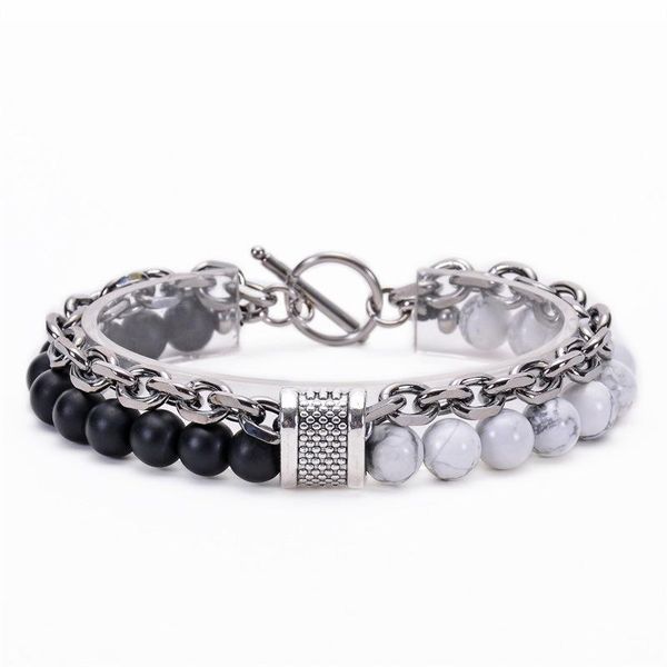 

link, chain natural stone beads men accessories stainless steel women bracelet bracciale uomo bileklik armbanden voor vrouwen jewelry, Black