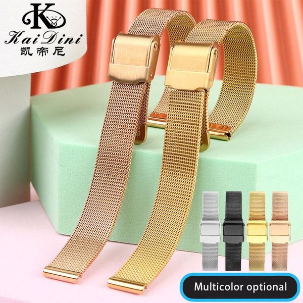 

watch bands universal stainless steel slim strap small women's milan net 8 10 12 14 15mm accessories black rose gold silver, Black;brown
