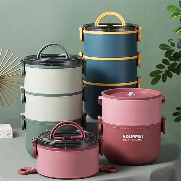 Tuuth Japanischer Stil Lunchbox 304 Edelstahl 3 Schichten Thermal-Lebensmittel-Containeranzug für Büroschule Picknick 210818