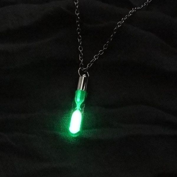 

chains fashion women men glowing luminous sand timer pendant glass hourglass bottle necklace jewelry decorations gifts, Silver