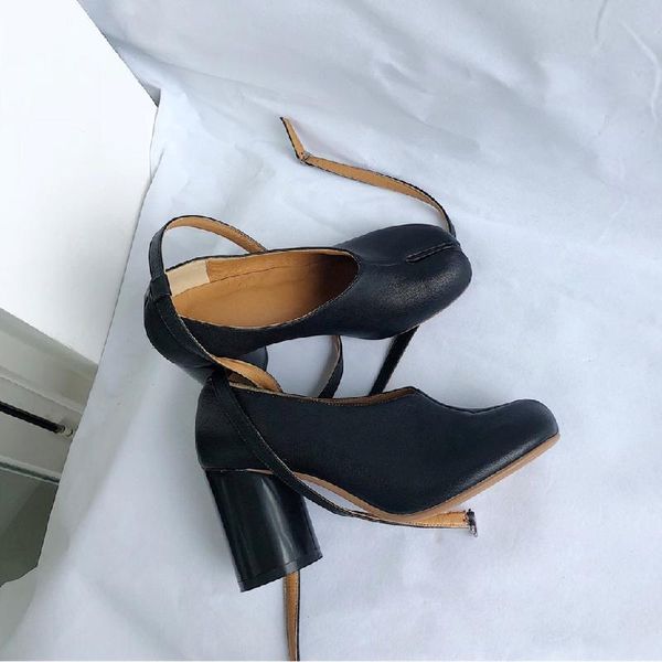 

dress shoes xgravity tabi retro horseshoe split toe british style designer mary jane leather strappy high heel women, Black