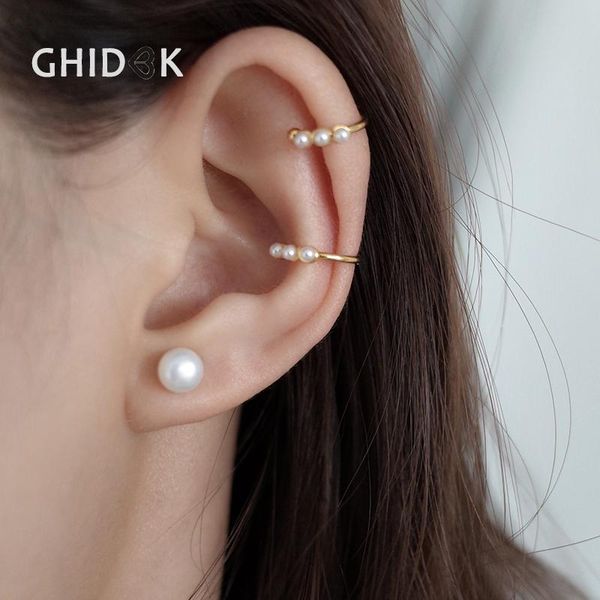 

clip-on & screw back ghidbk minimalist three pearls ear clip on earrings for women delicate adjustable ring no piercing earring wholesale, Silver