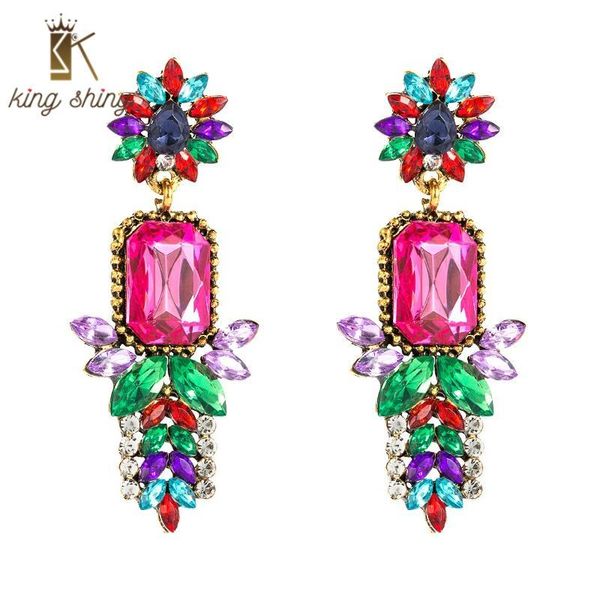 

elegant multi color crystal dangle earrings for woman vintage sparkly rhinestone statement drop girls party ear jewelry & chandelier, Silver