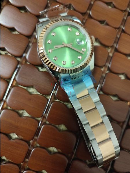 

luxury watch calendar 36mm green dial mechanical sapphire glass 18k gold stainless steel bracelet classic mens watches original box paper, Slivery;brown