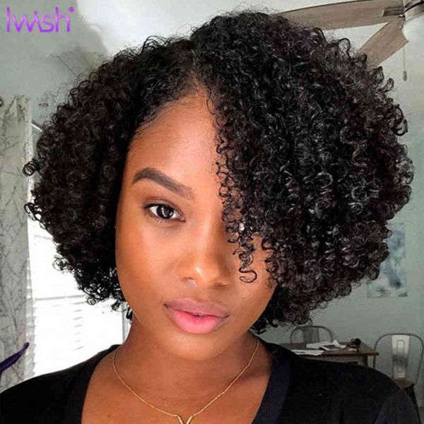 

short afro kinky curly human hair wigs mongolian bob pixie cut full machine, Black;brown