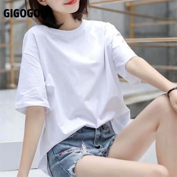 

gigogou summer solid t-shirt women casual loose oversized short sleeve tee shirts harajuku tshirt camisetas verano mujer 210401, White