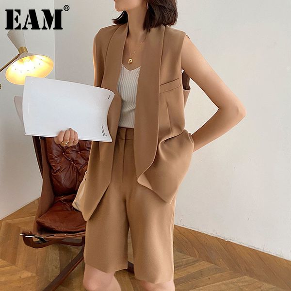 

[eam] wide leg knee length shorts two piece suit notched sleeveless black loose fit women fashion summer 1dd7615 21512, White
