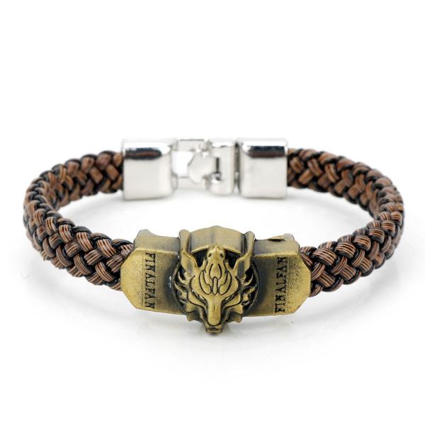 

link, chain mqchun game jewelry final fantasy alloy bracelets wolf logo leather woven punk cosplay bangle -25, Black