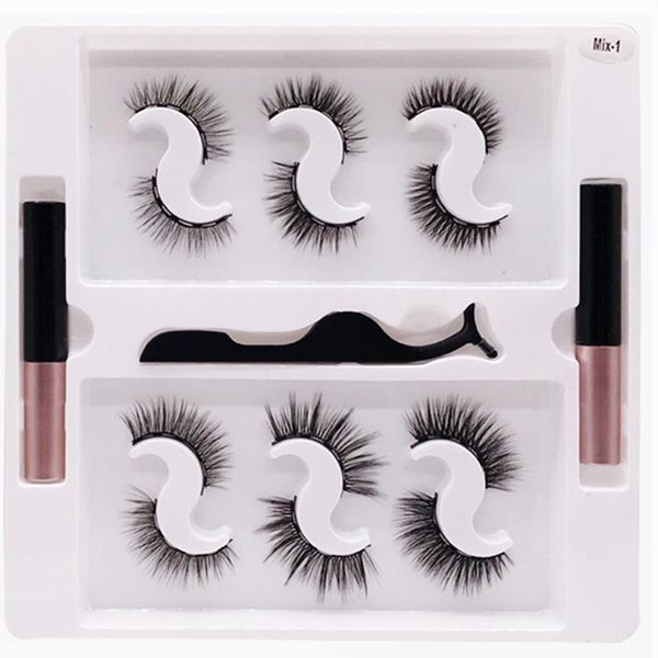 

false eyelashes 2 magnetic eyeliner 6 pairs set glue-iron-absorbing stone natural thick