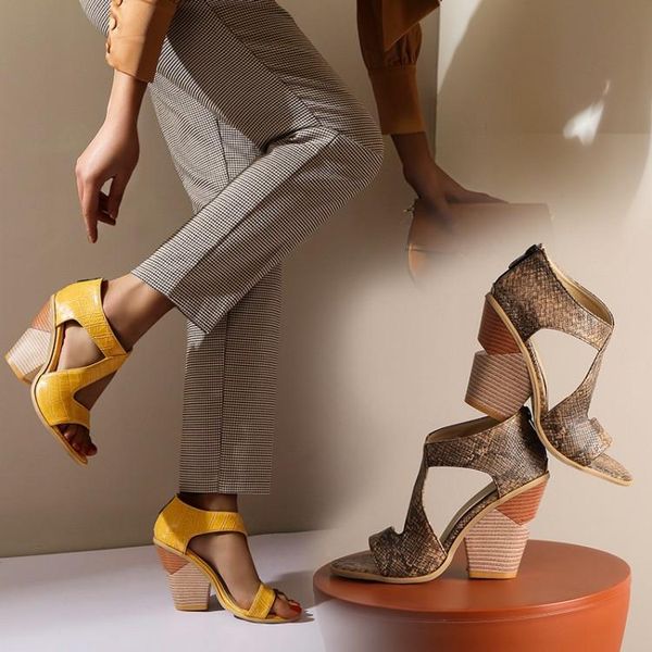 

sandals animal printed chunky heel woman plus size shoes, Black