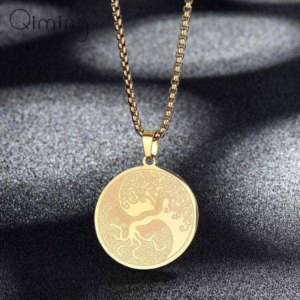 

pendant necklaces viking ornament teldrassil stainless steel necklace for women golden peace tree of life men gift, Silver