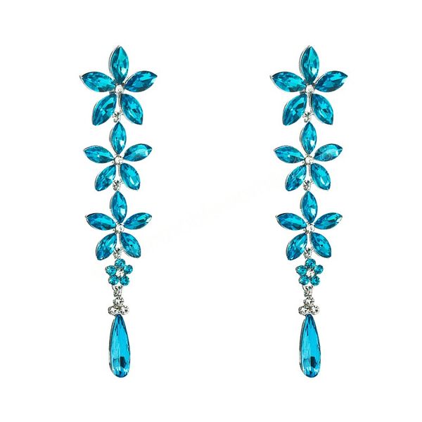 

luxury trendy crystal flower dangle earrings vintage sparkly rhinestone long tassel earrings girl party jewelry brincos, Silver