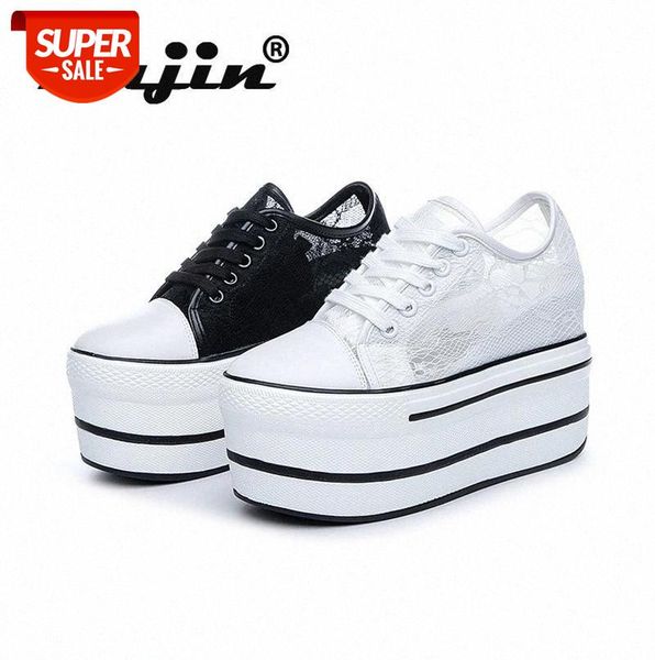 

fujin 2021 flat shoes women's spring summer new thick bottom lace round toe hollow breathable women platform #lf1e