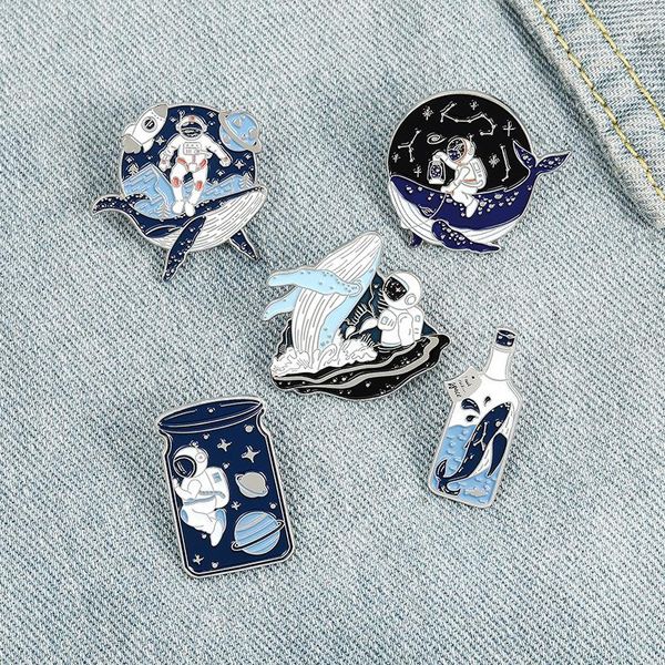 

pins, brooches creative cartoon whale astronaut planet drifting bottle enamel pin badge brooch lapel pins backpack hat jewelry accessories, Gray