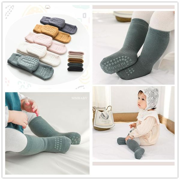 

socks thickened born toddler kids baby walking floor boys girls pure color cotton warm middle tube non-slip autumn winter, Pink;yellow