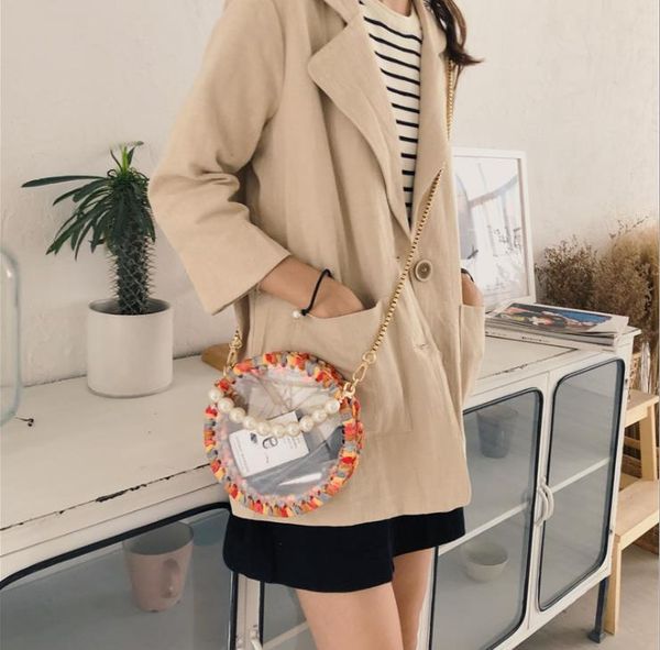 

2021 spring/summer hand-woven bag diy material acrylic self-made transparent diagonal female bags