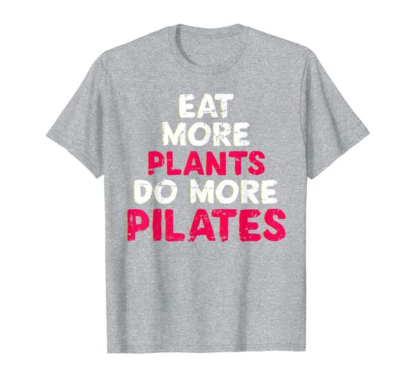

eat more plants do more pilates t-shirt, White;black