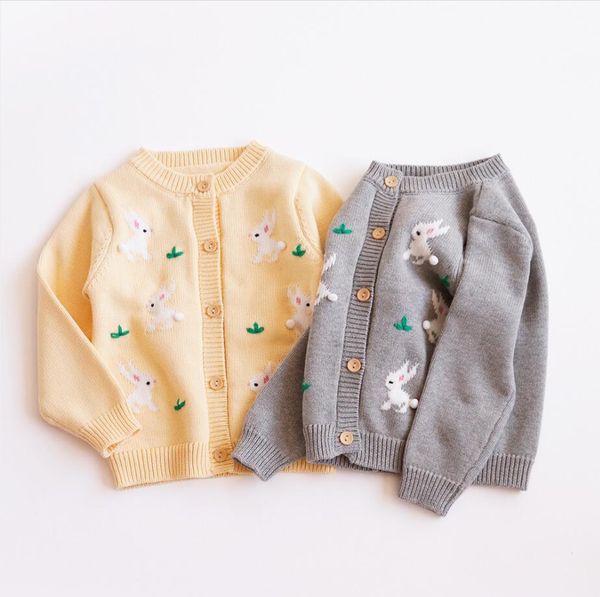 INS baby Girl Abbigliamento Cardigan lavorato a maglia Manica lunga Fiore Coniglio Design Maglione 100% cotone Top Abbigliamento invernale caldo