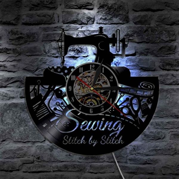 

wall clocks quilting time art clock sewing machine home decor tool record led light