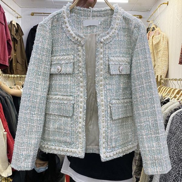 

women's jackets autumn and winter pearl ladies tweed fashion outerwear beading cardigan small fragrance elegant women jacket, Black;brown