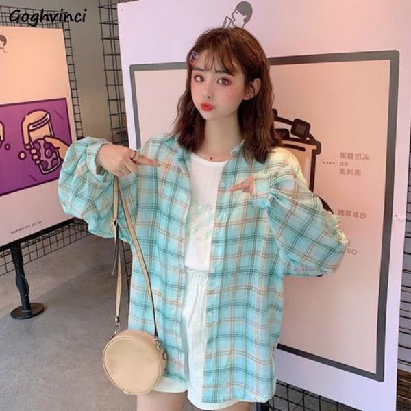 

long spring turn down womens shirts collar plaid korean style thin sunproof chic girls outwear all match loose breathable, White