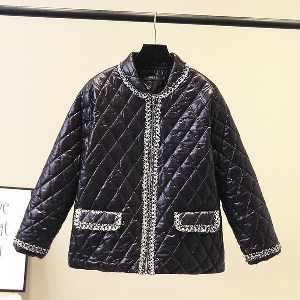 

women's down & parkas large size parka winter warm 2021 loose chic style shiny padded jacket temperament cotton thin coat1, Black