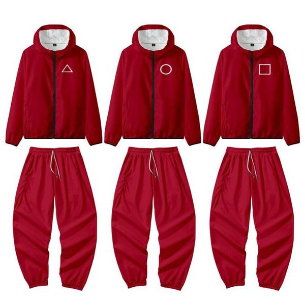 

squid game red jacket pants round six men women halloween costumes cosplay sports zipper cardigan digital printing pocket sweatshirts set h1, Black;brown