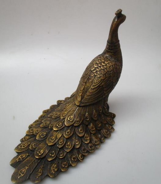 

long 27 cm collectible chinese old bronze carved peacock sculpture /antique birds statue