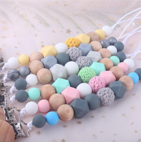

2021 baby pacifier clips silica gel pacifier soother holder beaded clip chain nipple teether dummy strap chain baby shower gift