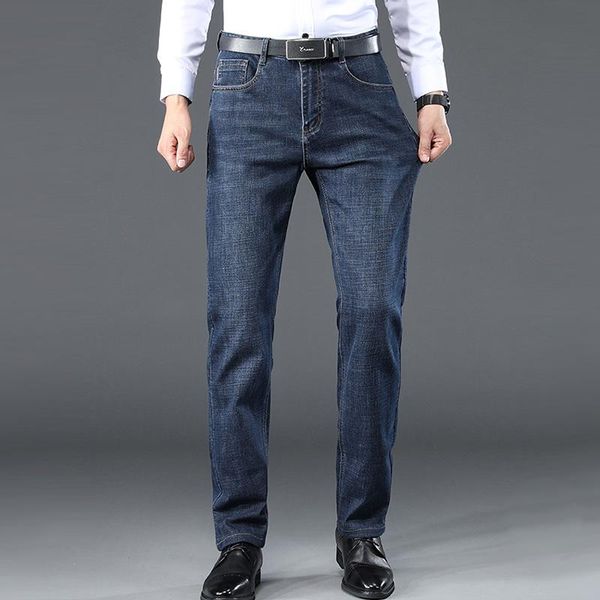

men's jeans brand denim workwear trousers slim pants 2021 business classic casual fashion top, Blue