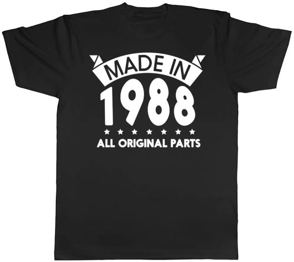 

made in 1988 all original parts birthday mens short sleeve t-shirt, White;black