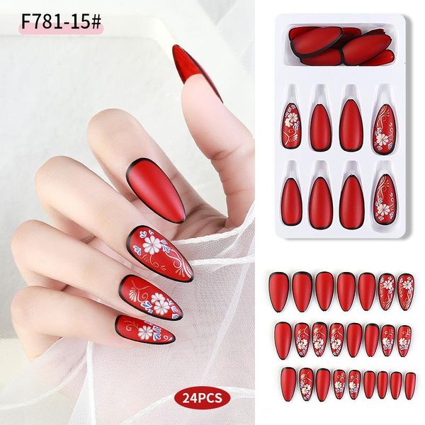 

nail art kits 24pcs french tips detachable long ballerina false nails with design wearable fake full cover press on