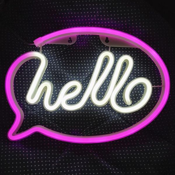 Hello Neon Light Luci da parete a LED Insegne di auguri per negozi Decorazioni per la casa Lampada da notte Feste per matrimoni Vetrine per negozi Alimentate tramite USB