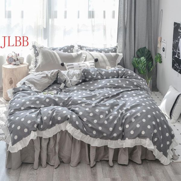 

bedding sets korean style ruffles set 100% washed cotton bed summer heart duvet cover stripe linen strawberry grey white