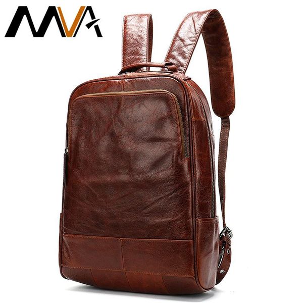 

backpack mva natural cowskin 100% genuine leather men's fashion large computer backpacks anti-theft waterproof bags for men 9108