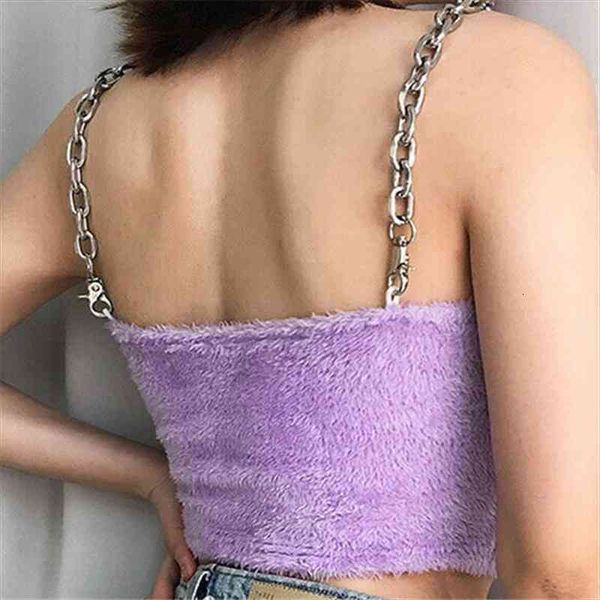 

women fashion summer chain sling fur type purple casual tank crop vest sleeveless short tee shirt s-l, White