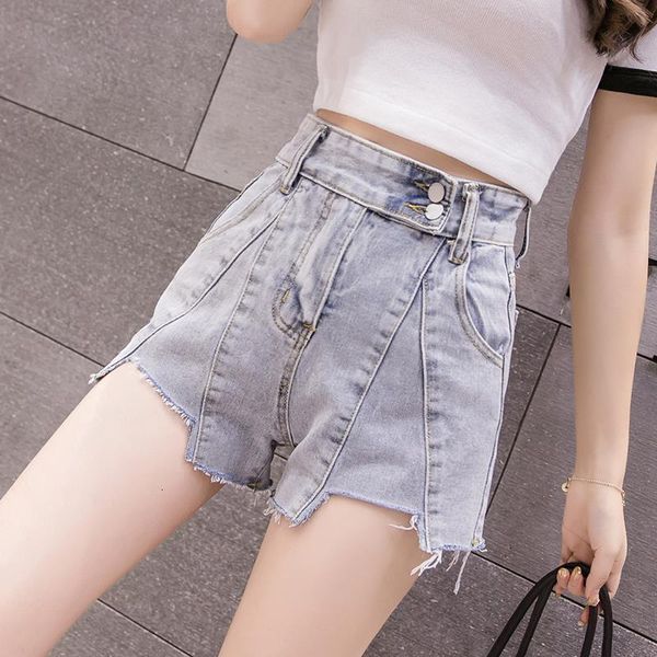 

women's shorts high waisted and elegant same type of perforated denim summer a-line loose show thin wide leg ultra short pants, White;black