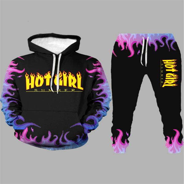 

tracksuits fashion movement flame gradual change hooded suit personality creative 3d sweater pants loose, Gray