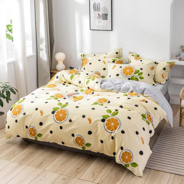 

bedding sets cartoon orange bedspreads  cotton 4pcs set duvet cover pillowcase flat sheet home textiles el bedclothes bedroom