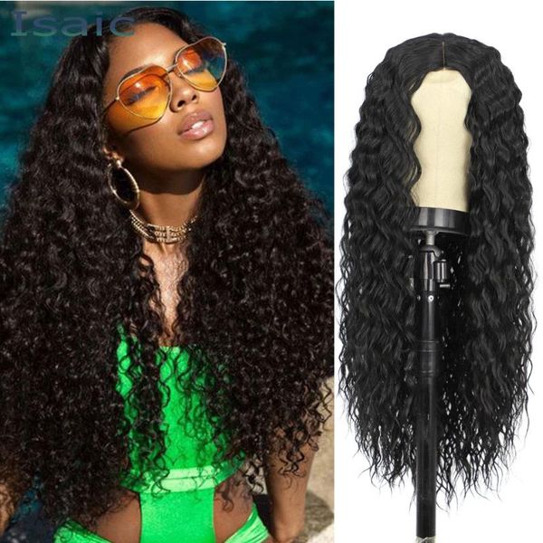 

synthetic wigs isaic long black kinky curly for women mid part daily use