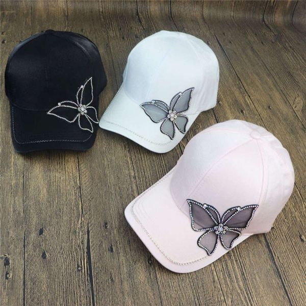

korean dot drill women's hat flash baseball butterfly simple cap, Blue;gray