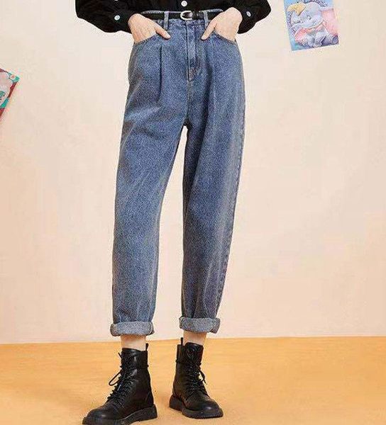 

pants 2021 winter high waist jeans women casual loose waisted women's, Blue