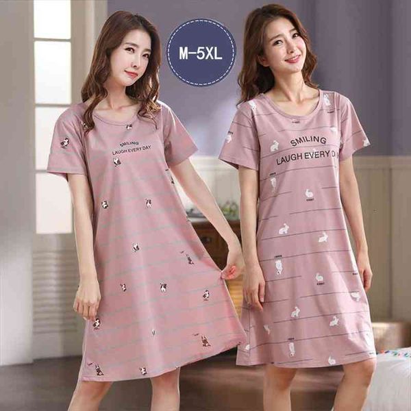 

5xl plus size women sleepwear cotton nightdress short sleeve cute print nightwear loose clothing home wear, Black;red