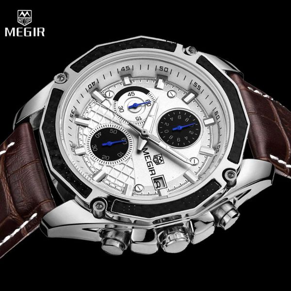 

wristwatches relogio masculino megir watch mens chronograph luminous clocks military army sport clock men male gift watches, Slivery;brown