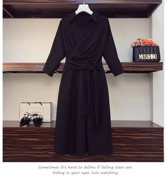 

plus size dresses kekeplus elegant ladies half sleeve black dress oversized women 2021 autumn korean vintage slim robe 3101