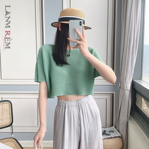 

pleated t-shirt women summer short length round neck loose casual large size shirts female streetwear 2d3614 210507, White