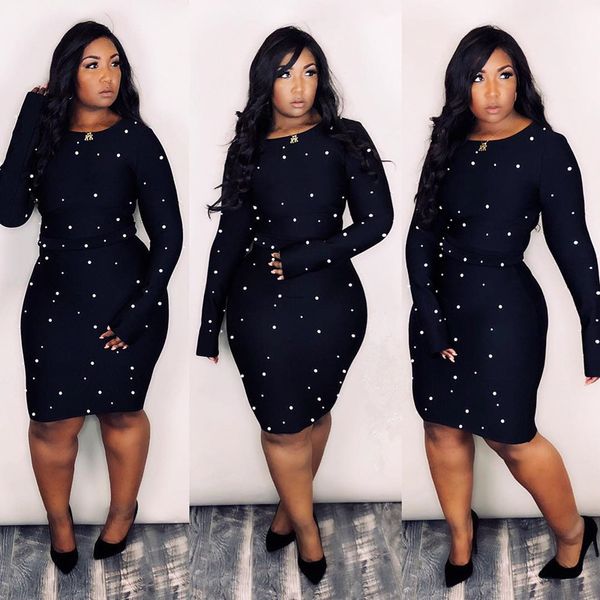 

inlay pearl womens designer summer long sleeve bodycon dress fashion ladies casual dresses, Black;gray