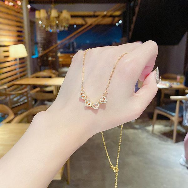 

pendant necklaces exquisite fashion crystal gold chain heart-shaped jewelry necklace for woman stainless steel choker clavicle, Silver